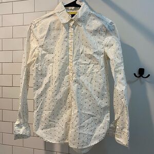 White and Gold Polka Dot Button Down 100% Cotton Collared Shirt